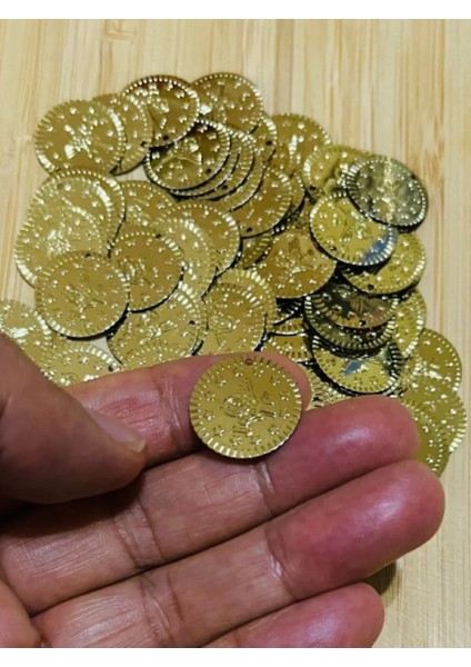 Ince Metalik Kaplama Tuğra Plastik Pul 20MM. Tahmini 100 Adet Civarı. Gold. fiyatları