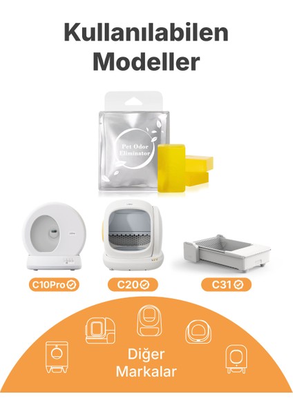 Akıllı Kedi Tuvaletleri Koku Giderici, Odor Eliminator, Atık Deposu Ferahlatıcı Özel Koku Jeli, 3’lü Paket