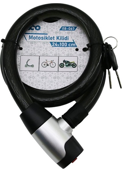 Anahtarlı Metal Kaplama Kafa Çek-It Kilit Kapak Motor - Bisiklet Kilit Çelik Tel Siyah Şeffaf Kılıf 24MMX100CM (5313)