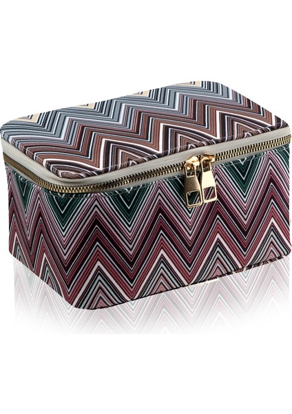 Renkli Zigzag Makyaj Çantası, Pratik ve Şık Seyahat Çantası