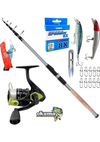 Okuma Fın Chaser 4000 300CM 60-120GR Remixon Carbo-X Rapala Maket Balık Tele Spin Olta Takımı Seti