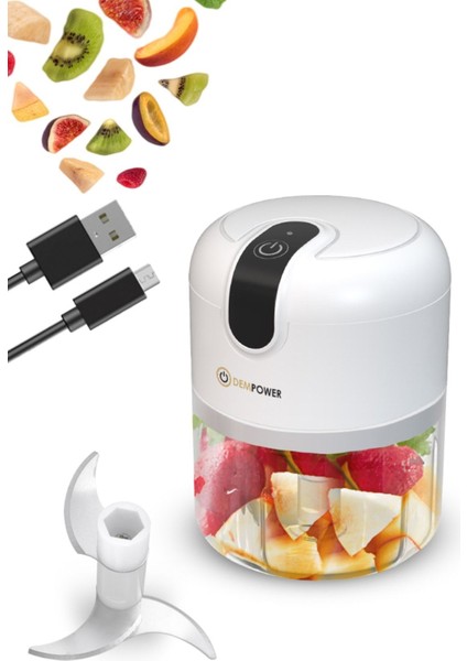 Şarjlı 3 Bıçaklı Mini El Rondo 250ML, Pratik ve Hafif, Beyaz Renk