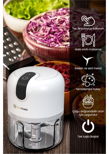 Şarjlı 3 Bıçaklı Mini El Rondo 250ML, Pratik ve Hafif, Beyaz Renk fiyatları