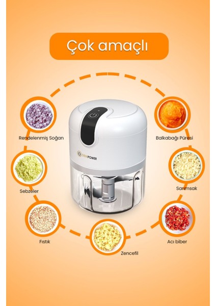 Şarjlı 3 Bıçaklı Mini El Rondo 250ML, Pratik ve Hafif, Beyaz Renk modelleri