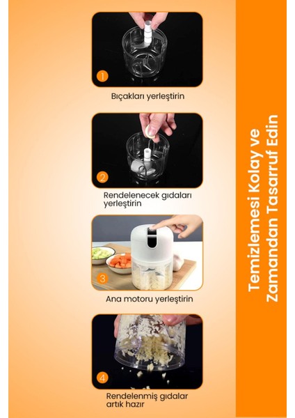 Şarjlı 3 Bıçaklı Mini El Rondo 250ML, Pratik ve Hafif, Beyaz Renk fırsatları