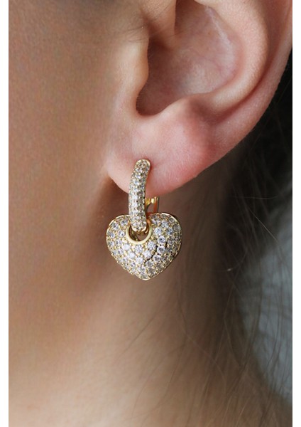 Vip Çelik Zirkon Taş Işlemeli Çıkarılabilir Uçlu Love Küpe