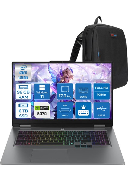 Loq 17IRX10 Intel Core I7 14700HX 96GB Ddr5 6tb SSD RTX5070 8gb 115W Windows 11 Pro 17 Inç Fhd (1920X1080) IPS 300NITS 165HZ 100% Srgb Taşınabilir Bilgisayar W83JH006HTRP47 + Zetta Çanta
