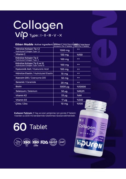 Collagenvip – 5 Tip Hidrolize Kolajen, Ceramid+Elastin, Hyaluronik Asit, Vitamin & Mineral modelleri