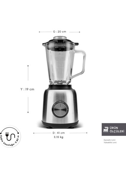 Inox Cam Hazneli, 1000W Güçlü Smoothie Blender, Buz Kırma Özellikli indirimleri