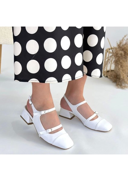 Doran Beyaz Cilt Topuklu Ayakkabı - Lisinya fırsatları