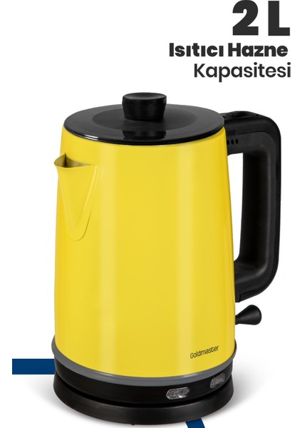 2200W Paslanmaz Çelik Çay Makinesi ve Su Isıtıcı, Cam Demlikli, Sarı fırsatları