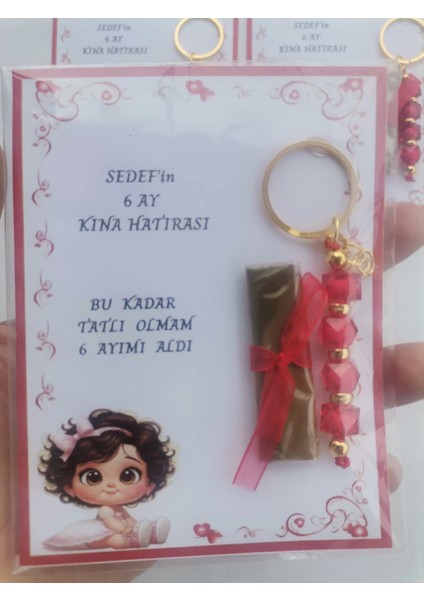 64 Adet Kişiye Özel 6 Ay Kına Hatırası Kırmızı Anahtarlık ve Paketlenmiş Kına Dağıtmalık Hediyelik