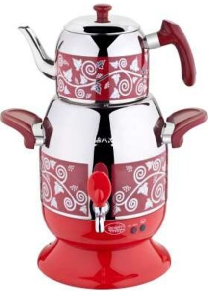 Kırmızı Desenli Menekşe Semaver Bej Renkli Şık ve Zarif Tasarım