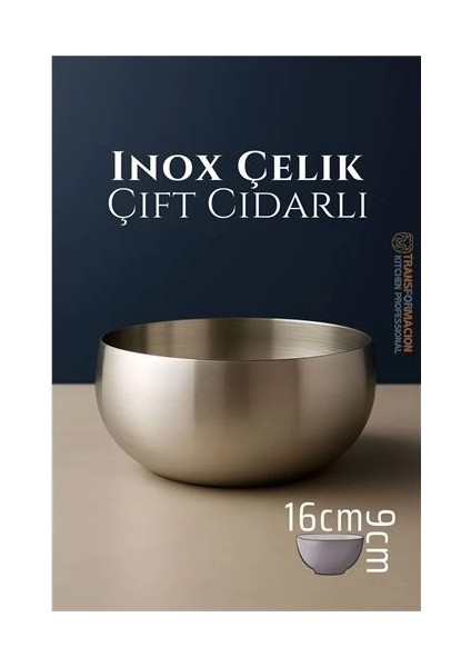 Bx Çift Cidarlı Kase - Inox Çelik Kase 16 cm