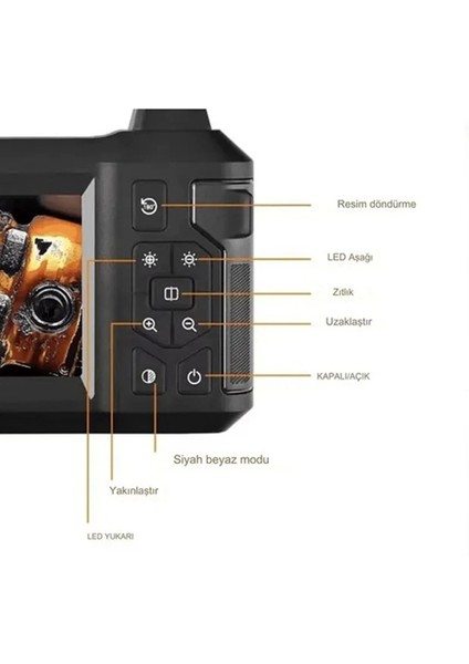 VTN-093 Ekranlı Çift Kameralı 30 Metre Sert Kablo Yılan Endoskop Kamera 8 mm 4.3 Inc - Lisinya