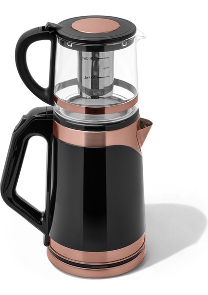 2l Cam Demlikli ve Çelik Su Isıtıcılı Çay Makinesi, Siyah Renk fiyatları