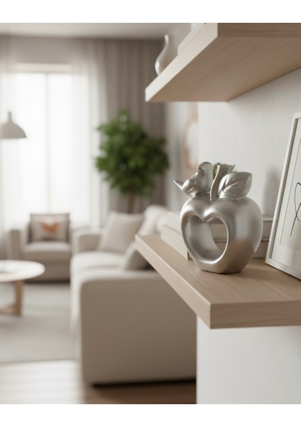 Gümüş Renk Dekoratif Kuşlu Elma Biblo – Modern Minimalist Ev ve Ofis Süs Eşyası 11X10 cm fırsatları