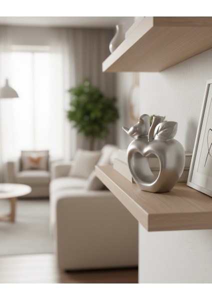 Gümüş Renk Dekoratif Kuşlu Elma Biblo – Modern Minimalist Ev ve Ofis Süs Eşyası 11X10 cm indirimleri