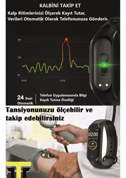 Su Geçirmez Akıllı Bileklik, Tansiyon ve Nabız Ölçer, Siyah, En Yeni Versiyon fırsatları