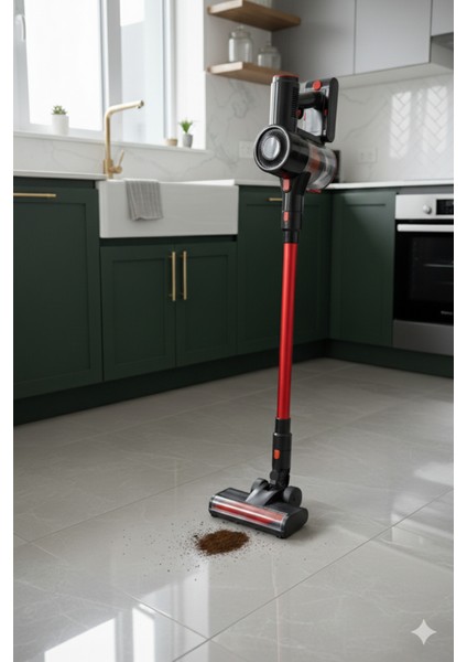 Kırmızı Dikey Elektrikli Süpürge, 350W, 23KPA, 2500MAH, 3 Hız, Kablosuz, Hafif
