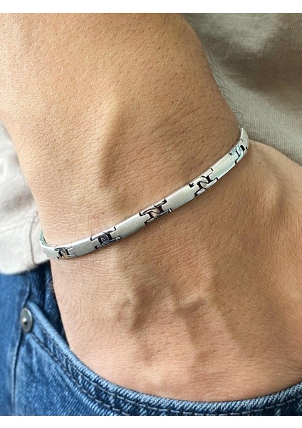 925 Ayar Rodyum Kaplama Lazerlierkek Gümüş Bileklik