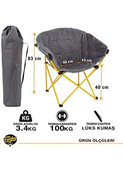 Moon L Kamp Koltuğu Dayanıklı 600D Polyester Malzeme ile 100 Kg Taşıma Kapasitesi