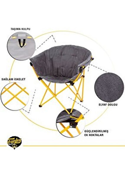 Moon L Kamp Koltuğu Dayanıklı 600D Polyester Malzeme ile 100 Kg Taşıma Kapasitesi