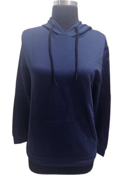 Lacivert Kapüşonlu Iki Iplik Sweatshirt