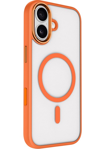 iPhone 17 Kılıf Wireless Şarj Özellikli Zore Krom M-Safe Silikon Kapak - Turuncu modelleri