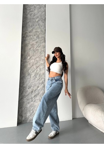 Baggy Kar Yıkama Orta Mavi Jeans Pantolon D2007 fırsatları