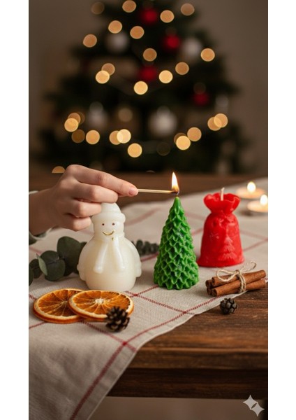 Yeni Yıl Yılbaşı Temalı 3'lü Set Yılbaşı Mum ,yılbaşı Hediyesi, Kokulu Mum, Hediyelik Mum