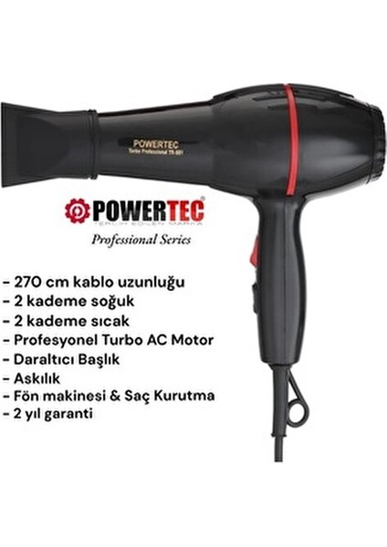 TR-801 Fön Makinesi 2400 W Profesyonel Kullanım İçin Siyah Renk Hız Ayarı 2 Kademe modelleri