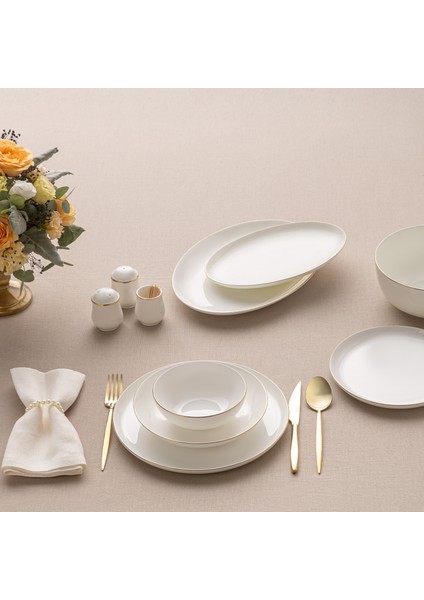 Galia Fine Bone 59 Parça 12 Kişilik Porselen Yuvarlak Yemek Takımı Beyaz Altın Kenarlı indirimleri