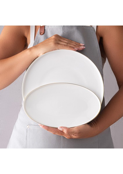 Galia Fine Bone 59 Parça 12 Kişilik Porselen Yuvarlak Yemek Takımı Beyaz Altın Kenarlı