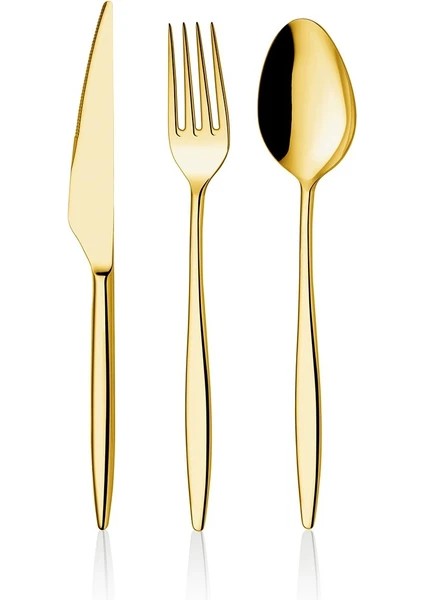 Gold Dine 48 Parça 8 Kişilik Çatal Kaşık Takımı Kutulu (Titanyum Gold)