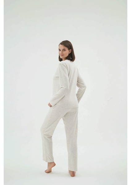 Kadın Bej Melanj Uzun Kollu Bisiklet Yaka Baskılı Pijama Takımı C0T2N271 fiyatları