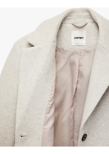 Kuşak Detaylı Uzun Kollu Cepli Kaşe Kaban