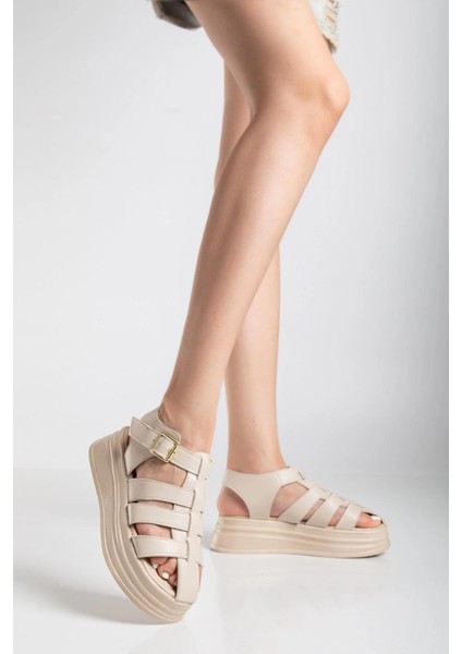 Toten Bej Cilt Kemerli Sandalet - Lisinya modelleri