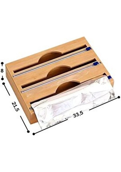 Bambu 3'lü Streç Film ve Folyo Kesici Düzenleyici Mutfak İçin Pratik Kullanım 33 cm x 21.5 cm x 8 cm