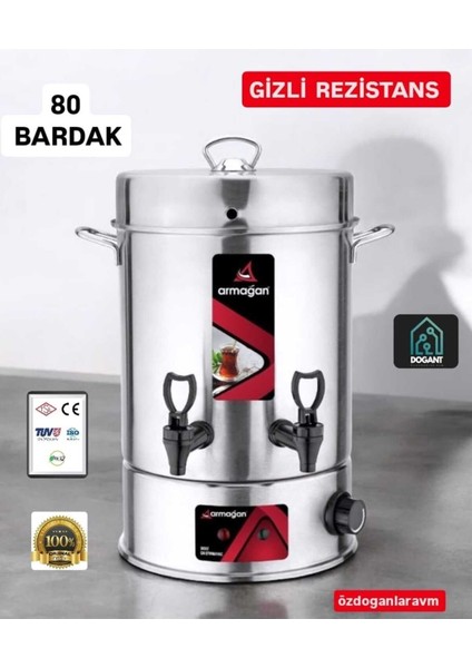 Paslanmaz Çelik Çay Makinesi, 80 Bardak, Gizli Rezistans, Çok Renkli