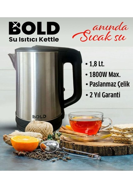 Gri 1,8 Litre Su Isıtıcı Kettle, Anında Sıcak Su, Pratik ve Şık Tasarım