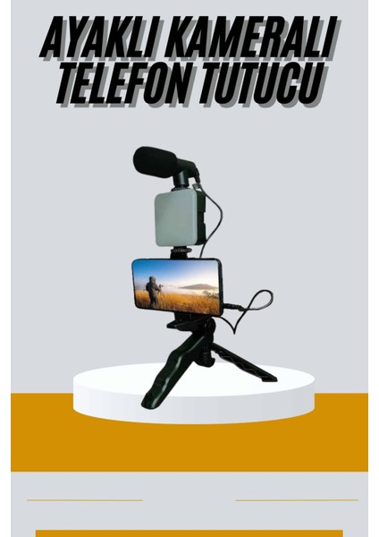 Zeroshop Tripod Telefon Tutucu Kumandalı Mikrofon LED Işık Vlog Video Kayıt