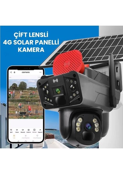 3915 4g 6mp Dual Lens Güneş Panelli Solar Sirenli Güvenlik Kamerası