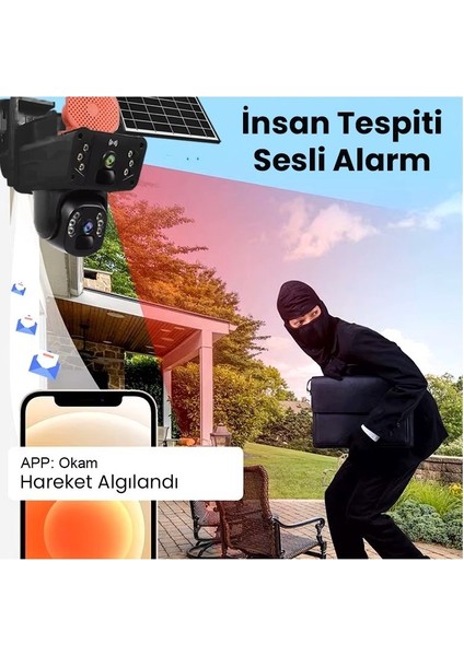 3915 4g 6mp Dual Lens Güneş Panelli Solar Sirenli Güvenlik Kamerası