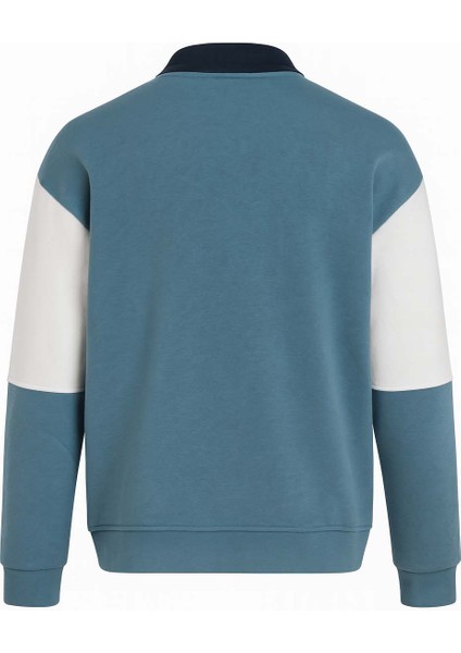 Yarım Fermuarlı Parçalı 3 Iplik Şardonlu Mavi Erkek Sweatshirt 5719 modelleri