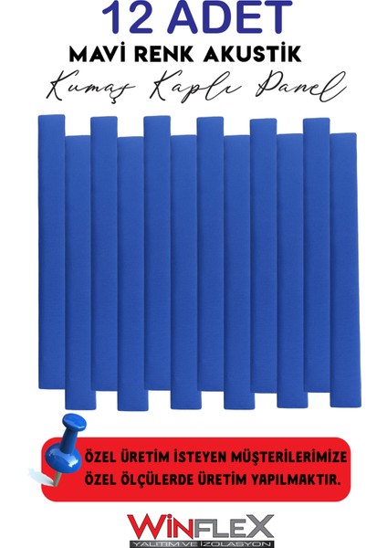 Dikey Akustik Kumaş Kaplı Panel 12 Adet- Mavi RENK(10X100CM)