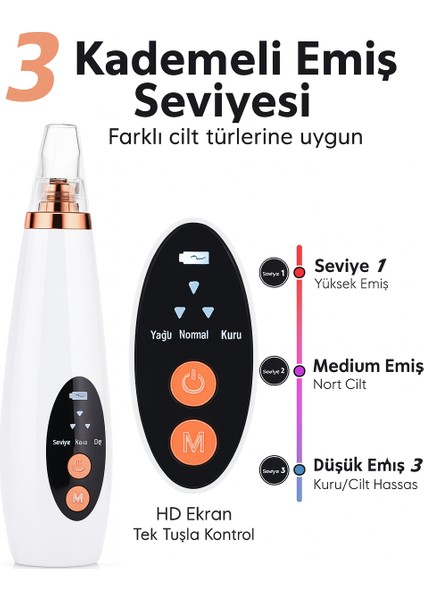 FC-038 Vakumlu Siyah Nokta Temizleyici 3 Modlu Emiş Gücü Cilt Gözenek Temizleyici fırsatları