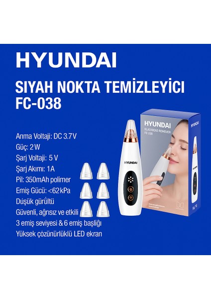 FC-038 Vakumlu Siyah Nokta Temizleyici 3 Modlu Emiş Gücü Cilt Gözenek Temizleyici