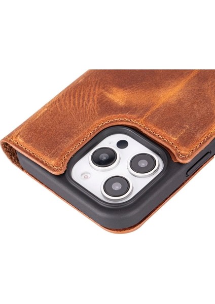 Apple iPhone 16 Pro Max Uyumlu, Hakiki Deri, El Yapımı, Cüzdanlı Kılıf, Karamel modelleri