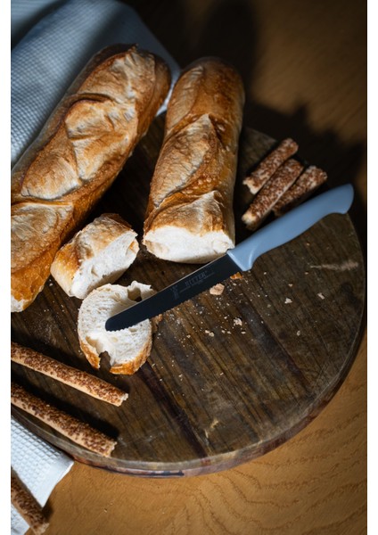 Gri Sebze Bıçağı – Tırtıklı, 22 Cm, Paslanmaz Alman Çeliği, Ergonomik Sap (Tekli)